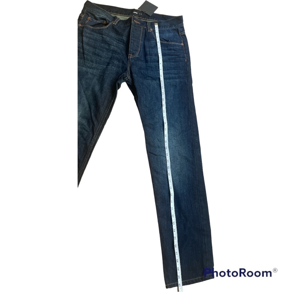 ASOS Dark Blue Wash Distressed Jeans Men’s 32x32 Button Fly Cotton Denim NWT - Picture 5 of 10